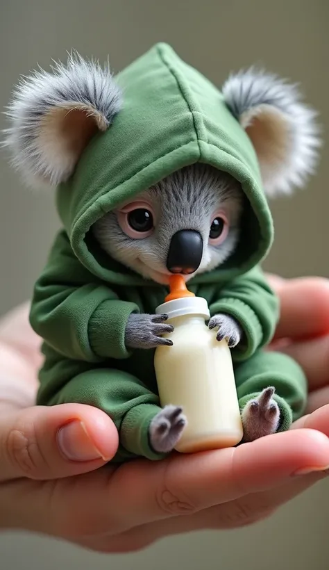  Koala
In the palm of his hand ,  a realistic mini koala is comfortably snuggled ,  dressed in a hooded leaf green jumpsuit that perfectly matches your natural appearance .  The hood gently covers his little round head ,  leaving the fluffy and furry ears ...