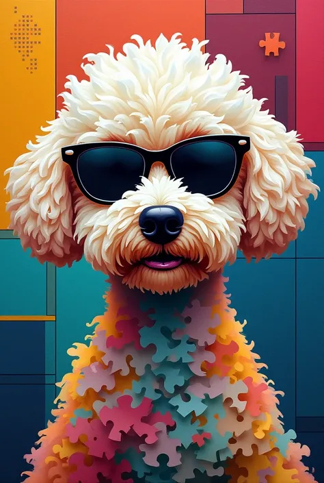 colorful bichon frise with sunglasses as puzzle, picasso