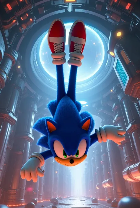 sonic de ponta cabeça na base do eggman