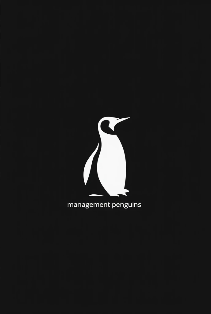  Logo of a company in which the central image is a penguin and that comes with the name of "Management Penguins " use black and white colors 