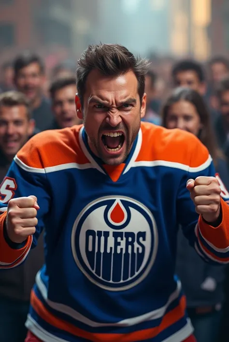 YouTuber yelling at fans with Edmonton Oilers jersey