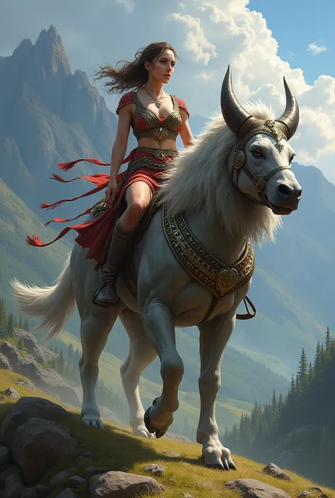 An image of a woman riding the beast