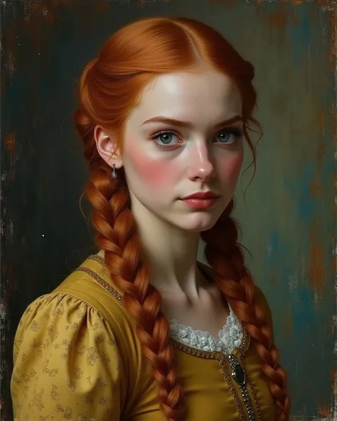 (Expressionist art style: 1.3)(Carl Larsson style painting: 1.3)(Mark Ryden style 1.2) Sophie Turner, as Sansa Stark from the Game of Thrones series, wearing the character's costumes.Background  by game of throne. rendering, 35mm focal length, cast, blush,...