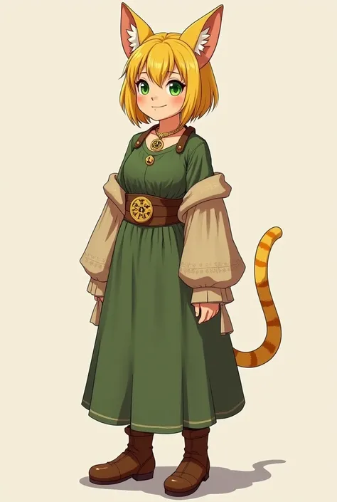 Ithil : daughter of a nobleman ,  measures 1 .65m, She is almost an adult ,  her personality is warm and friendly with yellow ears and cat's tail that stand out for their feline charm.  She wears a simple moss green dress embroidered in beige ,  accompanie...