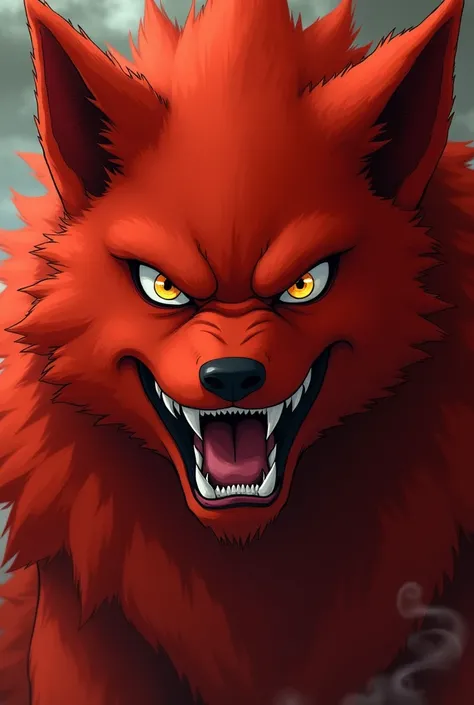  Create an image of Kurama from the anime Naruto ,  the focus has to be only on her face,  can make a growling expression , with some mists coming out of her mouth , I need the characteristics to be faithful to those of the author who created the art