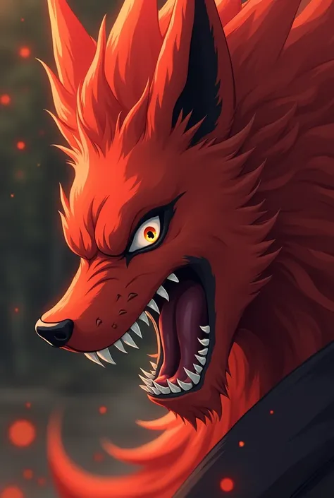  Create an image of Kurama from the anime Naruto ,  the focus has to be only on her face,  can make a growling expression , with some mists coming out of her mouth ,  I need the characteristics to be faithful to those of the author who created, The face mu...