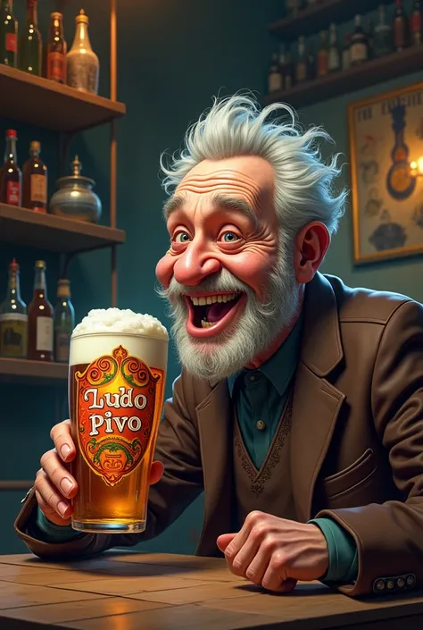 Man drinking crazy beer named LUDO PIVO 