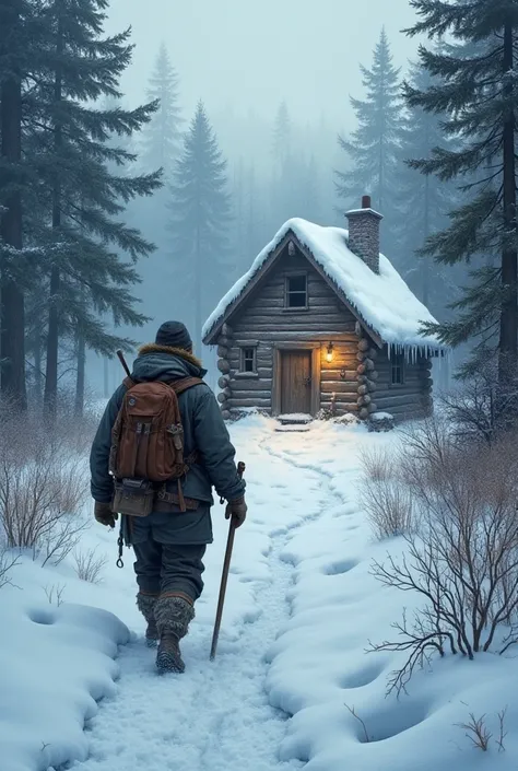 Hunter returning to his cabin 