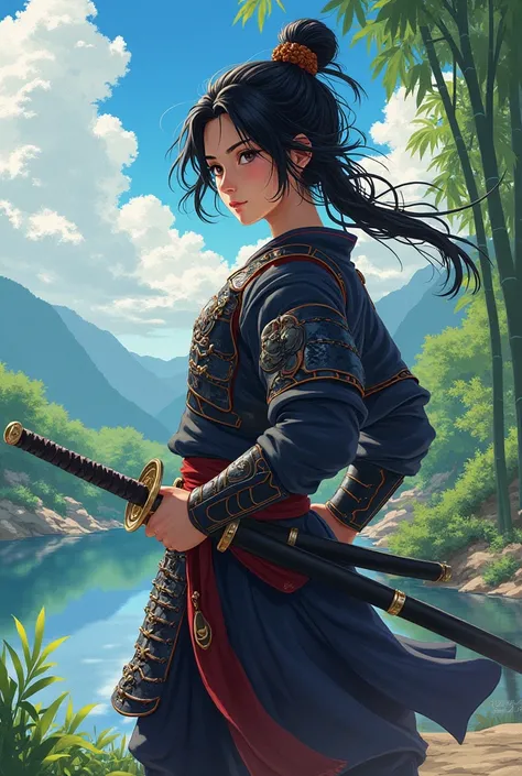 A young samurai in an anime version