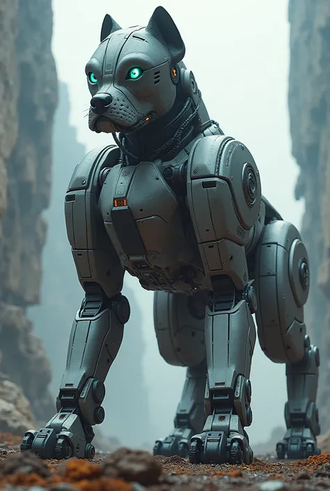 Create a gundam puppy that has a monumental setting and can hold sungd