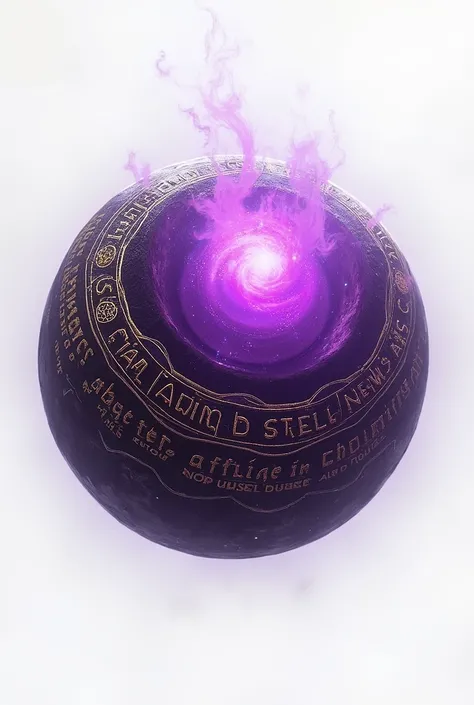 Mana's Magic Sphere, purple colors,  It has magical scriptures unknown language,  in golden color,  on a white background 