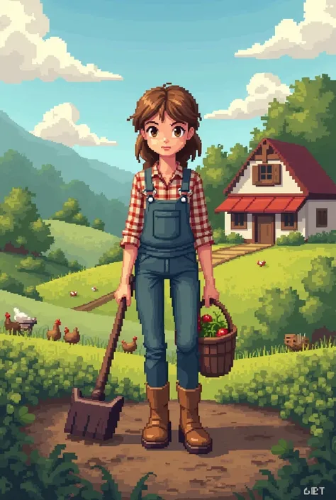 Pixel brown farmer girl