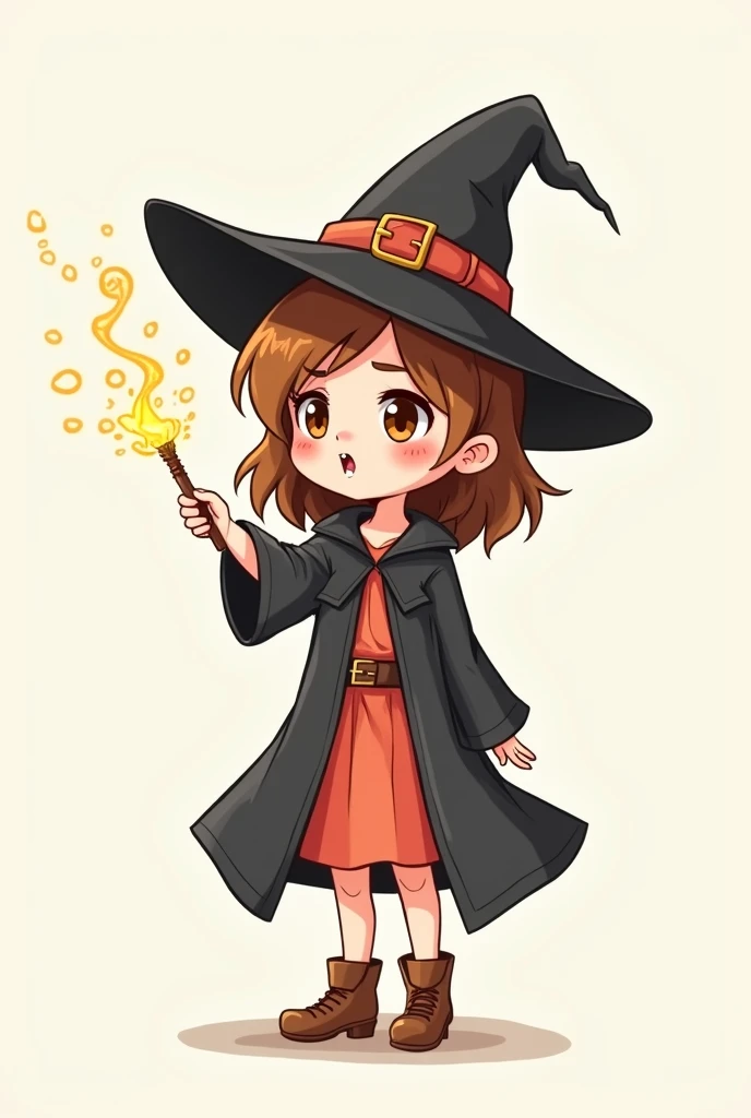 
Cartoon-style sketch cartoon of a little witch holding a magic wand 