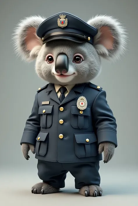 Koala wearing gray security guard uniform 
