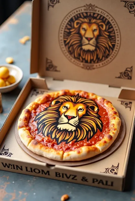 Unbranded pizza boxes with lion design

