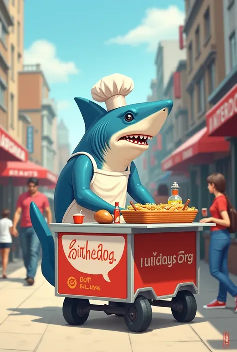 Hammerhead shark selling hot dogs