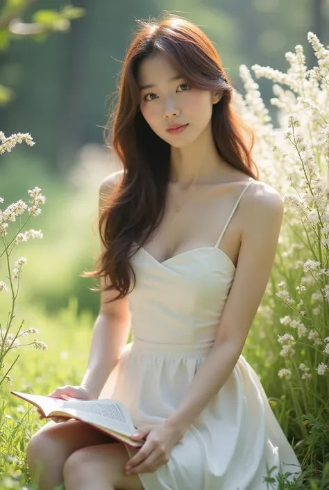 A beautiful young woman(22 year old), (Pretty Idol, Japanese face), white pale skin,cute mouth, cute eye, high nose, beautiful CUP-G chests, Japanese model, very long brown hair,white skin,smooth skin,white skin,Beautiful long, slender face, prominent nose...