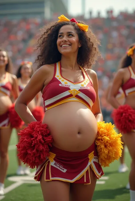 Heavily pregnant woman as cheerleader 