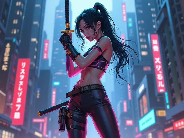 cyberpunk anime girl katana wallpaper