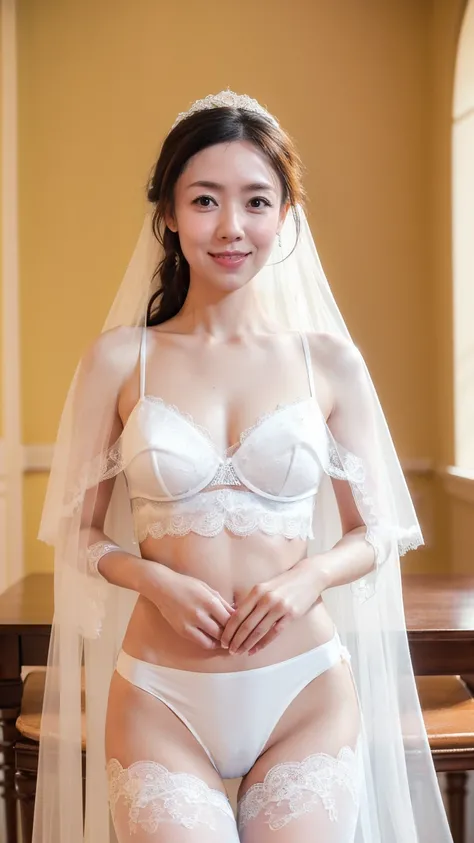 Naked Bride." shape,   big breasted  , beautiful nipples,    perfect body, whole body , Church Wedding,  (((  had many participants behind her ..))).  (((   white sheer wedding dress, Cape, Veil,    loose fit white corset   , Transparent micro panties,    ...