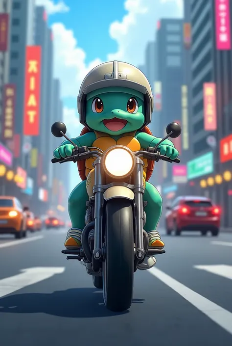 Squirtle haciendo delivery en moto 