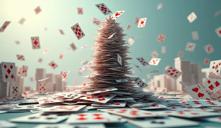 a big stack of playing cards and a bunch more around, art lies beautifully