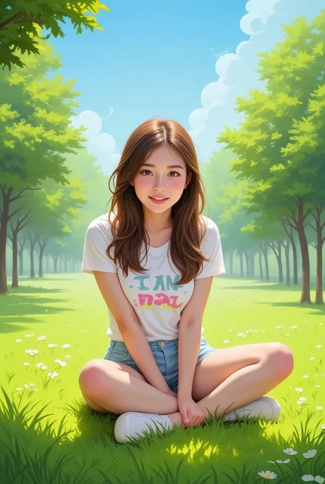 a woman sitting on the grass in a park ,   adorable digital painting  , realistic painting of cute,  cute digital art , cute art, Perfect family Android girl, loish e goro fujita,  cute digital art  e detalhada,  digital cartoon painting , detailed cute,  ...