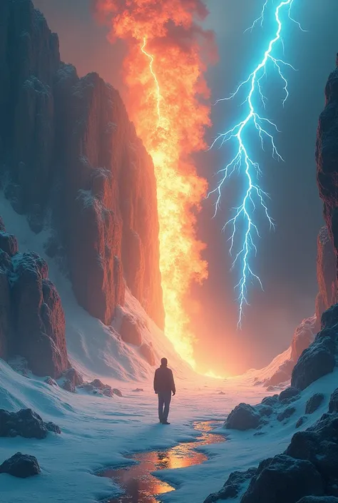  simple background,  Burning ice and frozen thunder and sparking flames