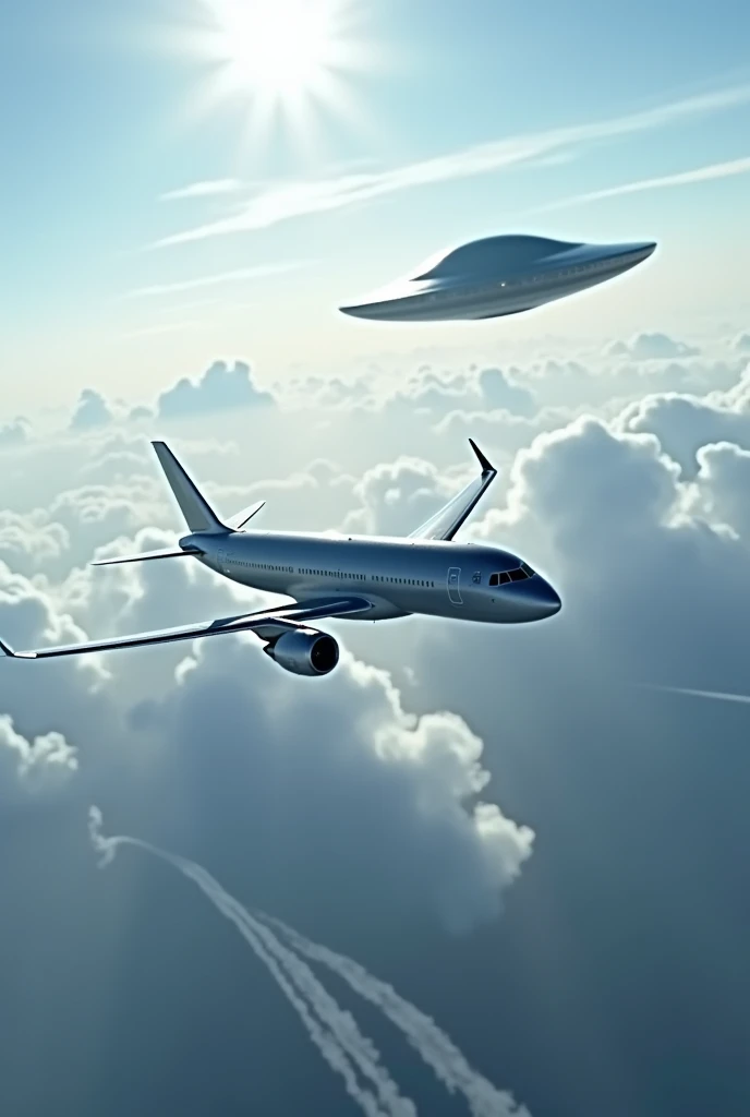 A plane in the sky near a UFO 