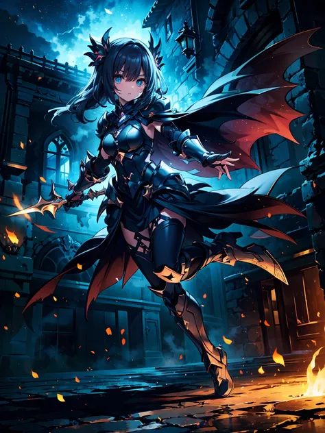 (((masterpiece, best quality, high detailed, 16k))) (1girl) A shadowy figure cloaked in darkness, her armor blending into the night. Her eyes glow faintly, and her movements are silent and swift. She wields two shadowy daggers, and the air around her seems...