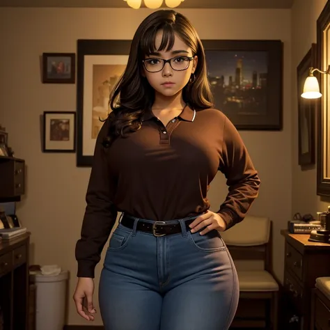 90s dark vintage film style, A timid petite cute slightly chubby Mexican nerdy emo , short brown hair, beautiful detailed brown eyes, cutely detailed lips, cute highly detailed eyes and face, round shape face, small breasts, huge wide pearshaped hips, long...