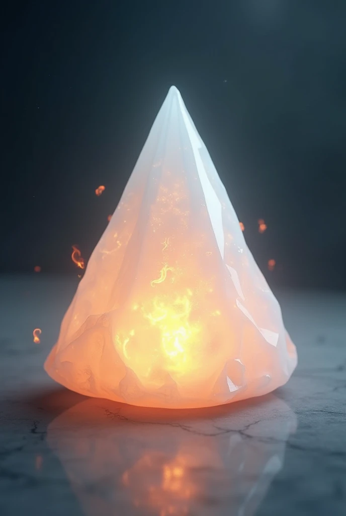 Gem in the shape of a white triangle that reflects the fire inside 