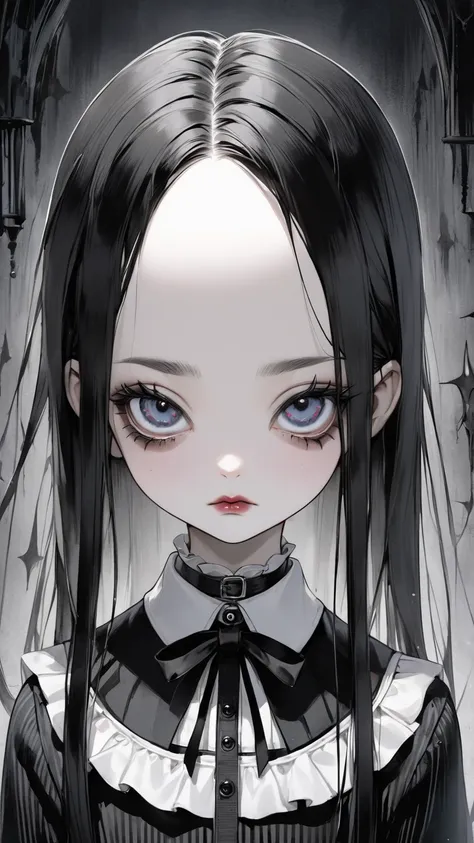 Tim Burton style 、Wednesday Adams （The Addams Family）、 portrait