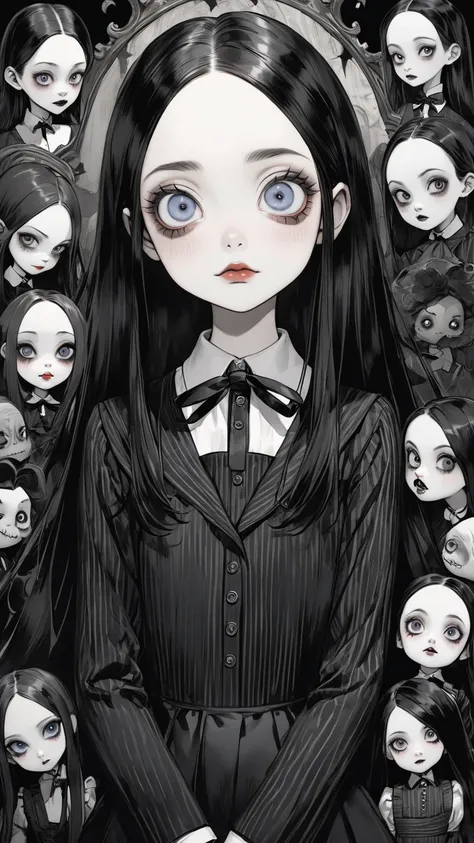 Tim Burton style 、Wednesday Adams （The Addams Family）、 portrait