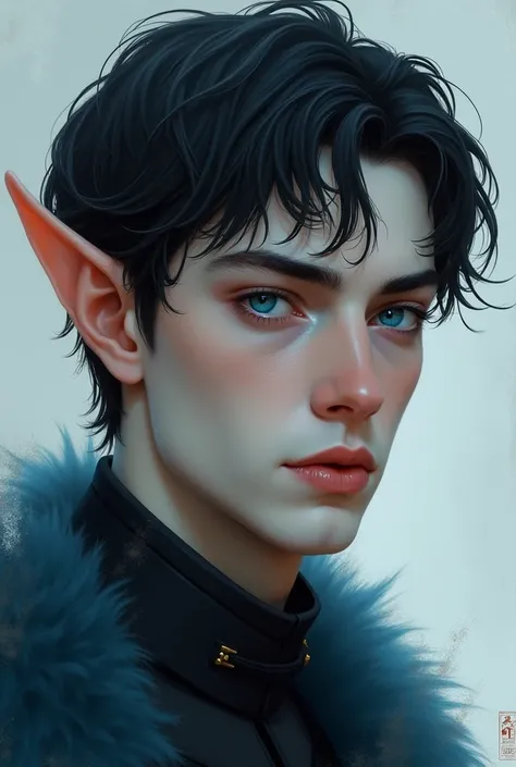 A short-haired elf, Man with eyes the color of sodalite,  dark hair