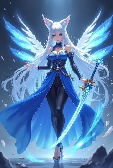  Blue glowing silver sword  =====

- **Character names:**  Round of Light Gold  ** Style :** Hiện đại and cổ điển

=====

### **1. Costume**

- ** Blue Long Dress :**  Blue Long Dress ,  Yellow Light Ring .  
- **black pants:**  Stretch material .  
- ** S...