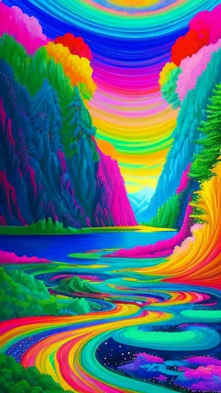 painting of a river with mountains and trees in the background, a surrealist painting inspired by Tomokazu Matsuyama, tumblr, metaphysical painting, painting of a dreamscape, a surreal dream landscape, in a surreal dream landscape, hyperreal phantastic lan...