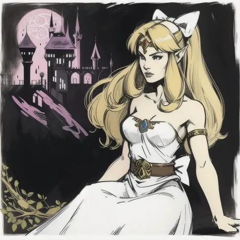  masterpiece , better_quality, 1 , Alone, princess zelda,  The Legend of Zelda, Nintendo, thanks, Hair bow,  maid , castle