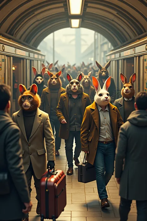 A photo of animals taking the Paris metro 