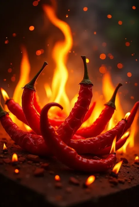 Hot peppers in flames