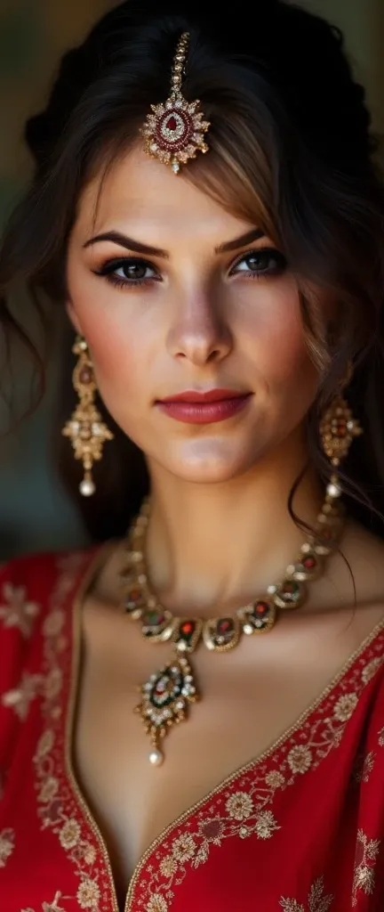 American women, goddess of beauty, apsara, swarg, kamini, rumbha, rupsundari, menka, bridal hair, dark red dimond necklace, dimond stone,(RAW photo), (realism: 1.8), big and thick lips , lips details, glories meckup, glories purpose, red glossary lipstick,...