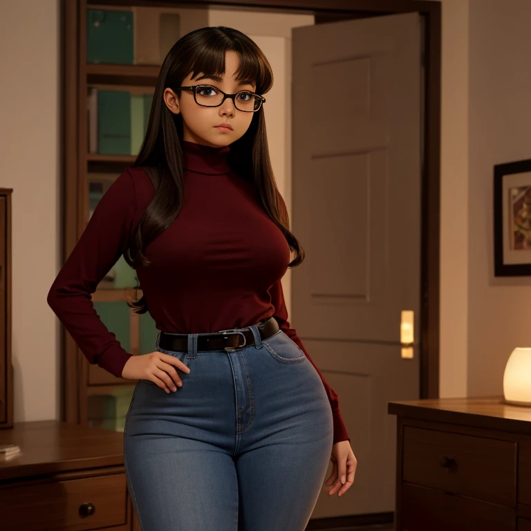 90s vintage film style, A timid petite cute skinny Mexican nerdy emo , long straight thick brown hair, beautiful detailed brown eyes, cutely detailed lips, cute highly detailed eyes and face, round shape face, small breasts, fat pearshaped hips, thin thigh...