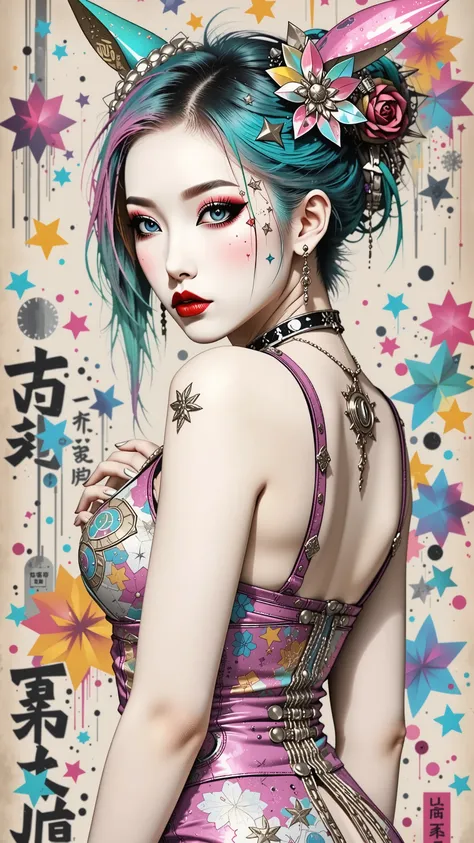 Japanese girl, (anime), manga, sexy, One Full Growth in Latex,  sparkles, Pink Green Hair, posing, ((Glitter Dust)), dynamic shadows, masterpiece, bright colors, Shimmers, clear details, beautiful appearance, Wide Format Image, score_9, score_8_up,score_7_...