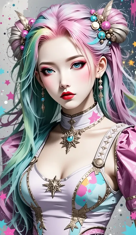 Japanese girl, (anime), manga, sexy, One Full Growth in Latex,  sparkles, Pink Green Hair, posing, ((Glitter Dust)), dynamic shadows, masterpiece, bright colors, Shimmers, clear details, beautiful appearance, Wide Format Image, score_9, score_8_up,score_7_...