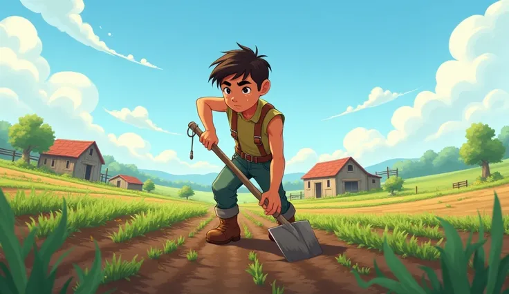 One boy working in farm