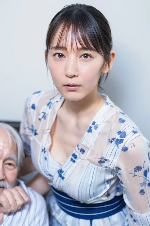      Beautiful girl and old man    ,((A commemorative photo of a beautiful young girl and an old man)), natural body shape,((Innocent)),   real skin without makeup     ,      extremely detailed colors   ,        super precision     ,    natural appearance ...