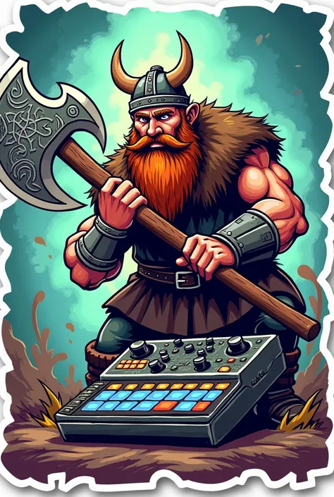 Viking axe cutting drum machine mpc2000 miniature stiker cartoon 