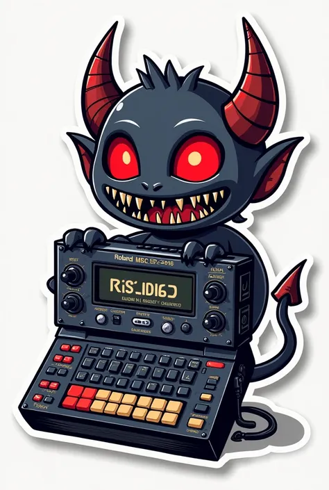 Roland mk 2 sp404 demonic drum machine,  cartoon , Stiker minimalist 