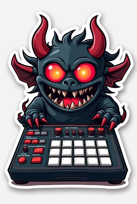 Roland mk 2 sp404 demonic drum machine,  cartoon , Stiker minimalist 