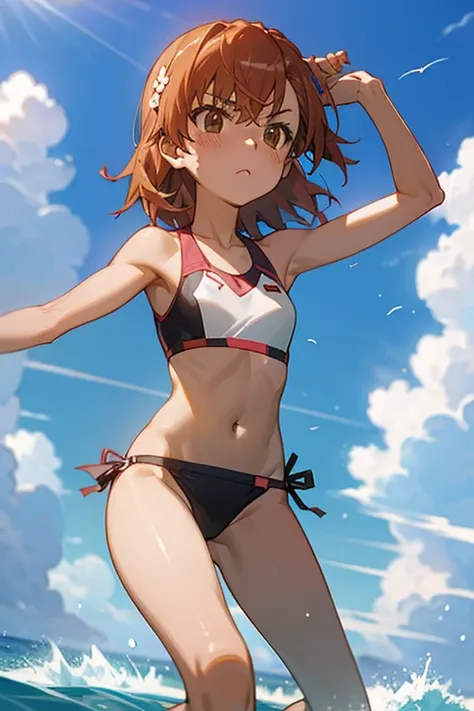 Mikoto misaka.、A Certain Scientific Railgun、girl、Small breasts、whole body,blush,best quality,sports bikini